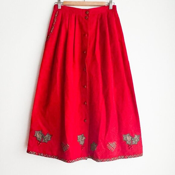 Susan Bristol Dresses & Skirts - Susan Bristol Red Corduroy Patchwork Beaded Midi Skirt 8